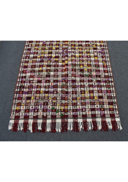 Antika El Dokuma Ekoseli Ender Boyutlu Işlemeli Sofra Tülü Yün Kilim 6248 indirimleri