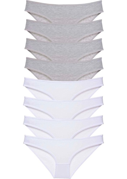 8 Adet Süper Eko Set Likralı Kadın Slip Külot Gri Beyaz