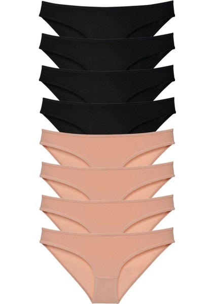 8 Adet Süper Eko Set Likralı Kadın Slip Külot Siyah Ten