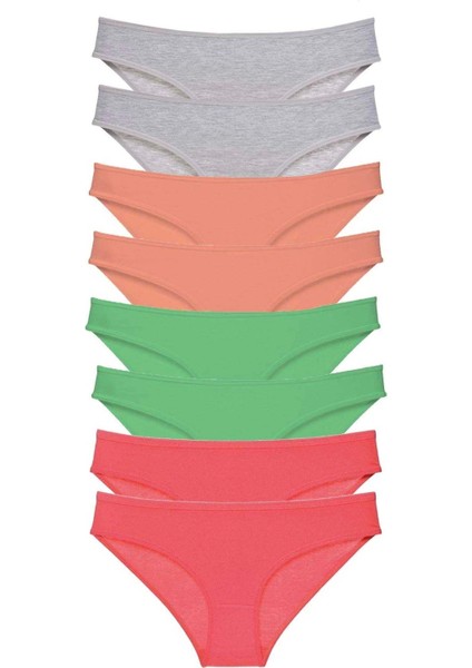8 Adet Süper Eko Set Likralı Kadın Slip Külot Gri Pudra Yeşil Fuşya