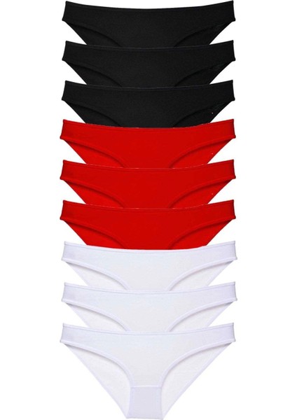 9 Adet Süper Eko Set Likralı Kadın Slip Külot Siyah Kırmızı Beyaz