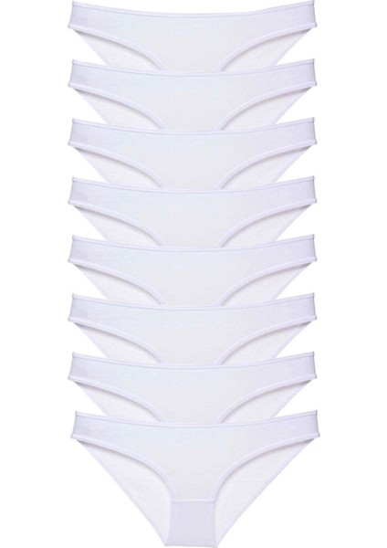 8 Adet Süper Eko Set Likralı Kadın Slip Külot Beyaz
