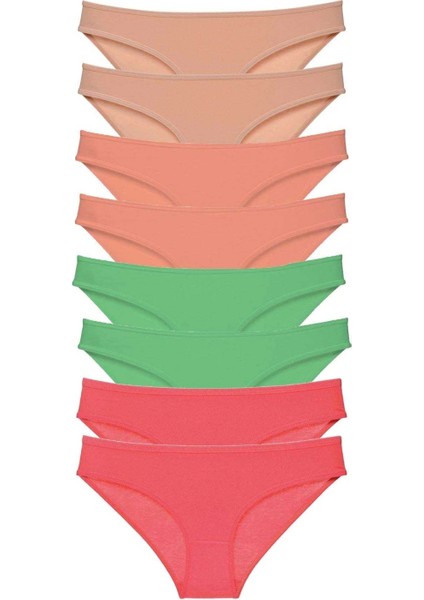 8 Adet Süper Eko Set Likralı Kadın Slip Külot Ten Pudra Yeşil Fuşya