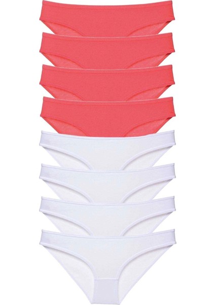 8 Adet Eko Set Likralı Kadın Slip Külot Fuşya Beyaz