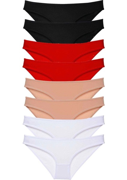 8 Adet Süper Eko Set Likralı Kadın Slip Külot Siyah Kırmızı Ten Beyaz