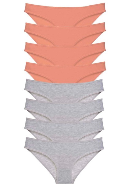 8 Adet Süper Eko Set Likralı Kadın Slip Külot Pudra Gri