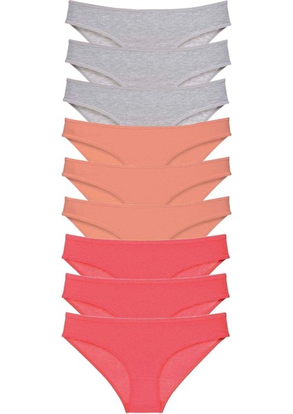 9 Adet Süper Eko Set Likralı Kadın Slip Külot Gri Pudra Fuşya