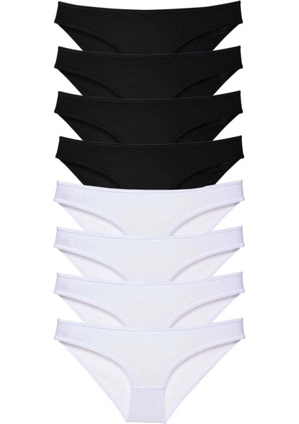 8 Adet Süper Eko Set Likralı Kadın Slip Külot Siyah Beyaz