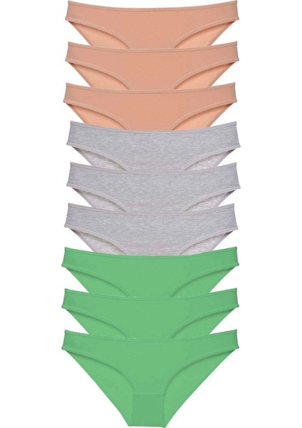 9 Adet Süper Eko Set Likralı Kadın Slip Külot Ten Gri Yeşil