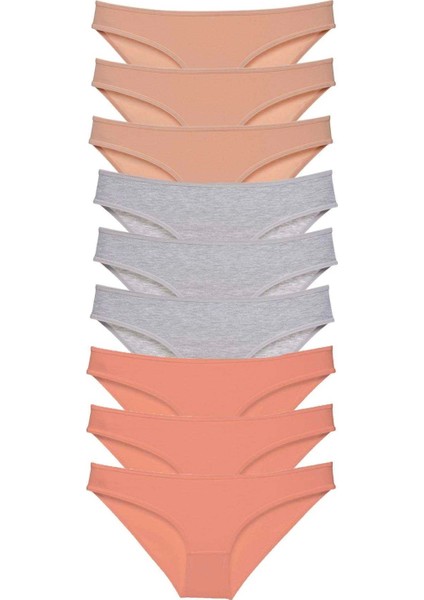 9 Adet Süper Eko Set Likralı Kadın Slip Külot Ten Gri Pudra