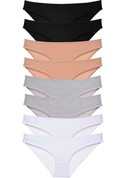 8 Adet Süper Eko Set Likralı Kadın Slip Külot Siyah Ten Gri Beyaz