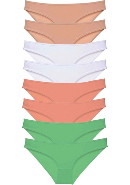 8 Adet Süper Eko Set Likralı Kadın Slip Külot Ten Beyaz Pudra Yeşil