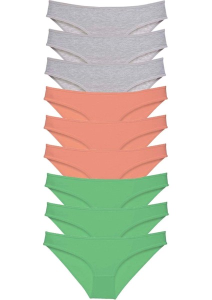 9 Adet Süper Eko Set Likralı Kadın Slip Külot Gri Pudra Yeşil