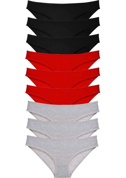 9 Adet Süper Eko Set Likralı Kadın Slip Külot Siyah Kırmızı Gri