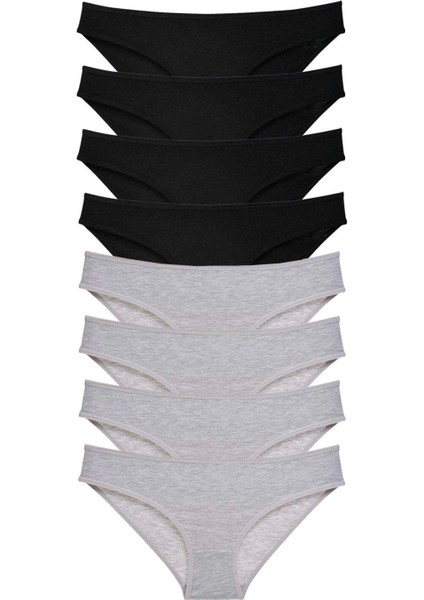 8 Adet Süper Eko Set Likralı Kadın Slip Külot Siyah Gri