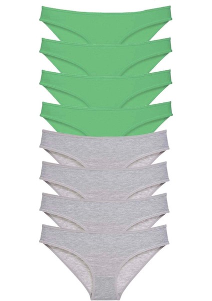 8 Adet Süper Eko Set Likralı Kadın Slip Külot Yeşil Gri