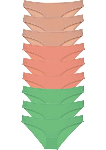 9 Adet Süper Eko Set Likralı Kadın Slip Külot Ten Pudra Yeşil