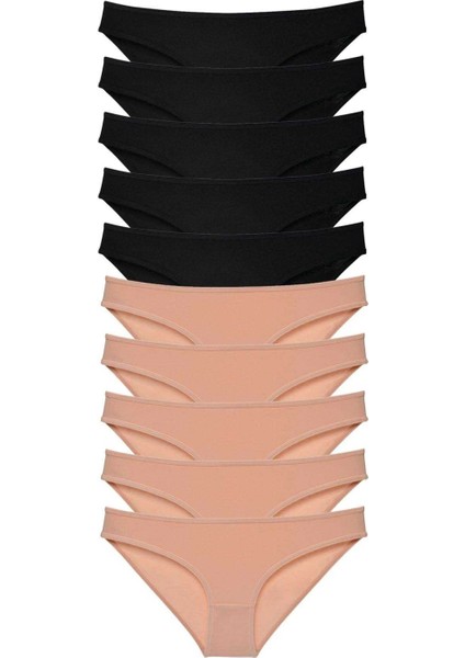 10 Adet Süper Eko Set Likralı Kadın Slip Külot Siyah Ten