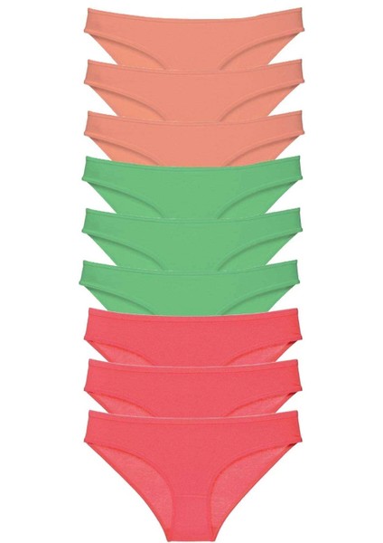 9 Adet Süper Eko Set Likralı Kadın Slip Külot Pudra Yeşil Fuşya