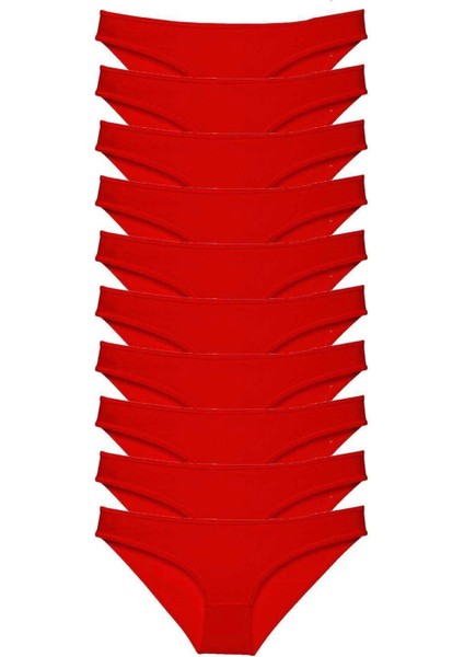 10 Adet Süper Eko Set Likralı Kadın Slip Külot Kırmızı