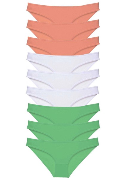 9 Adet Süper Eko Set Likralı Kadın Slip Külot Pudra Beyaz Yeşil