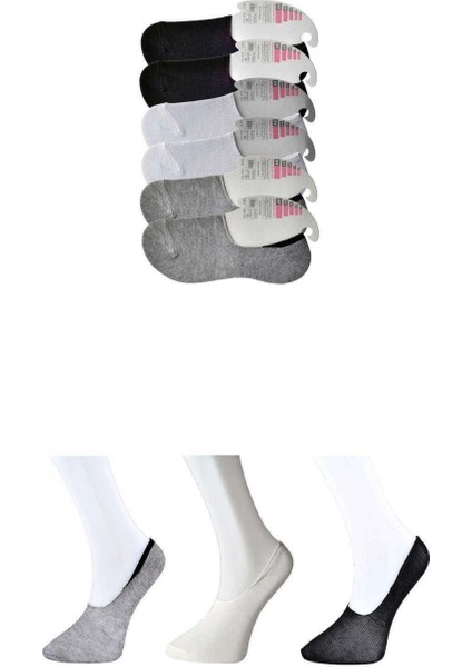 Siyah Gri ve Beyaz Kadın Babet Çorap 6 Çift
