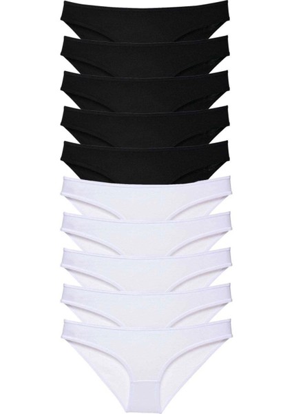 10 Adet Eko Set Likralı Kadın Slip Külot Siyah Beyaz