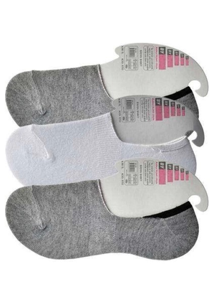 Gri ve Beyaz Kadın Babet Çorap 3 Çift
