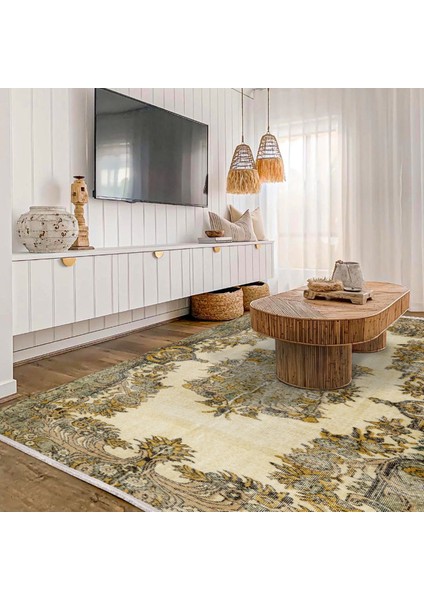Yeşil Klasik Etnik Modern Desenli Pamuk Makinada Yıkanabilir Hav Toz Vermez Leke Tutmayan Kaymaz Taban Dijital Makine Baskı Salon Yolluk Mutfak Halı modelleri