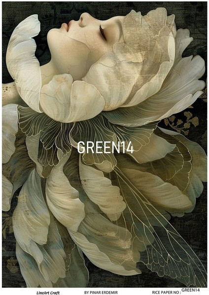 Green Serisi GREEN14 Yeşil, Melek, Çiçek Desenli 30*42 cm Pirinç Dekopaj