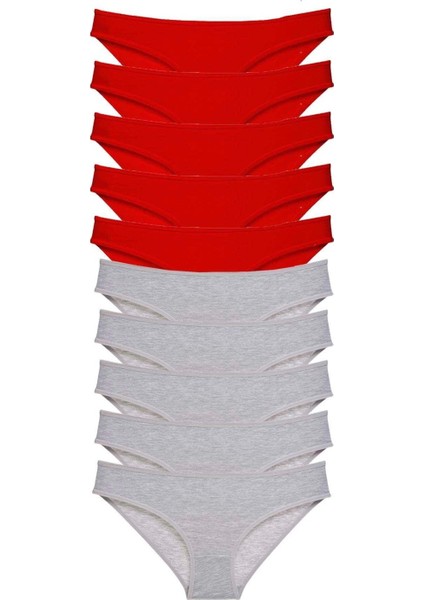 10 Adet Süper Eko Set Likralı Kadın Slip Külot Kırmızı Gri