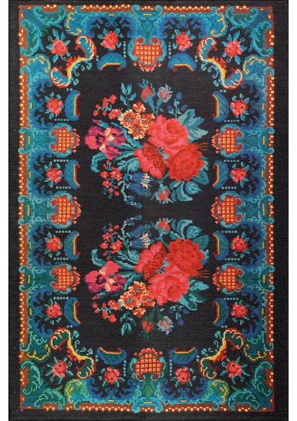 Cala Salada Çiçekli Mavi Polyester Dikdörtgen Modern Desenli Pamuk Makinada Yıkanabilir Hav Toz Vermez Leke Tutmayan Kaymaz Taban Dijital Makine Baskı Salon Yolluk Mutfak Halı fiyatları