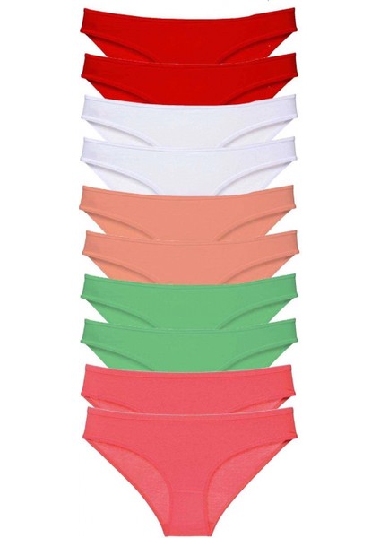 10 Adet Süper Eko Set Likralı Kadın Slip Külot Kırmızı Beyaz Pudra Yeşil Fuşya