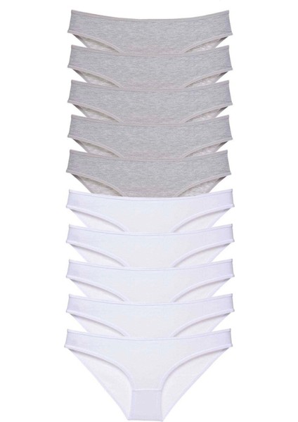 10 Adet Süper Eko Set Likralı Kadın Slip Külot Gri Beyaz