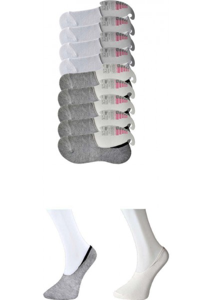 Gri ve Beyaz Kadın Babet Çorap 9 Çift
