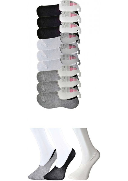 Siyah Gri ve Beyaz Kadın Babet Çorap 9 Çift