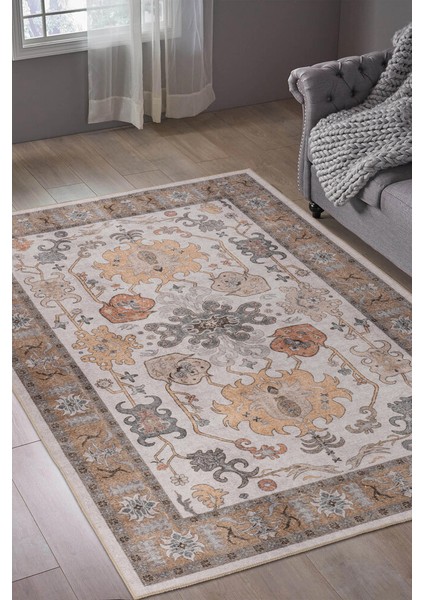 ile Aux Cerfs Eskitme Krem Polyester Dikdörtgen Modern Desenli Pamuk Makinada Yıkanabilir Hav Toz Vermez Leke Tutmayan Kaymaz Taban Dijital Makine Baskı Salon Yolluk Mutfak Halı