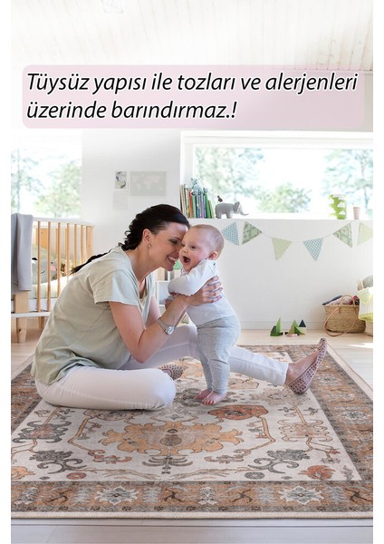 ile Aux Cerfs Eskitme Krem Polyester Dikdörtgen Modern Desenli Pamuk Makinada Yıkanabilir Hav Toz Vermez Leke Tutmayan Kaymaz Taban Dijital Makine Baskı Salon Yolluk Mutfak Halı modelleri