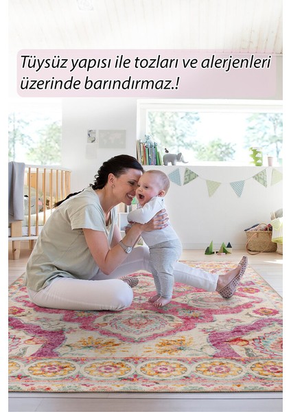 Jurassic Klasik Pembe Polyester Dikdörtgen Modern Desenli Pamuk Makinada Yıkanabilir Hav Toz Vermez Leke Tutmayan Kaymaz Taban Dijital Makine Baskı Salon Yolluk Mutfak Halı modelleri
