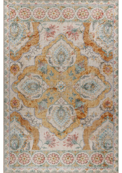 Algarve Klasik Krem Polyester Daire Modern Desenli Pamuk Makinada Yıkanabilir Hav Toz Vermez Leke Tutmayan Kaymaz Taban Dijital Makine Baskı Salon Yolluk Mutfak Halı fiyatları