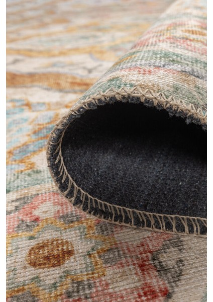 Algarve Klasik Krem Polyester Daire Modern Desenli Pamuk Makinada Yıkanabilir Hav Toz Vermez Leke Tutmayan Kaymaz Taban Dijital Makine Baskı Salon Yolluk Mutfak Halı indirimleri