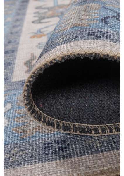 Makarska Çerçeveli Mavi Polyester Dikdörtgen Modern Desenli Pamuk Makinada Yıkanabilir Hav Toz Vermez Leke Tutmayan Kaymaz Taban Dijital Makine Baskı Salon Yolluk Mutfak Halı indirimleri