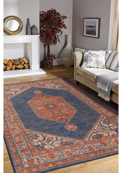 Durdle Door Klasik Lacivert Polyester Dikdörtgen Modern Desenli Pamuk Makinada Yıkanabilir Hav Toz Vermez Leke Tutmayan Kaymaz Taban Dijital Makine Baskı Salon Yolluk Mutfak Halı