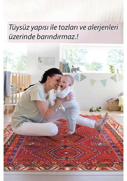 Anse Lazio Yöresel Kırmızı Polyester Dikdörtgen Modern Desenli Pamuk Makinada Yıkanabilir Hav Toz Vermez Leke Tutmayan Kaymaz Taban Dijital Makine Baskı Salon Yolluk Mutfak Halı modelleri