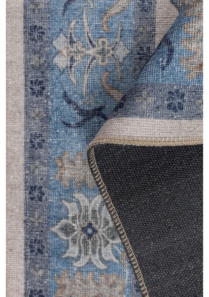 Makarska Çerçeveli Mavi Polyester Daire Modern Desenli Pamuk Makinada Yıkanabilir Hav Toz Vermez Leke Tutmayan Kaymaz Taban Dijital Makine Baskı Salon Yolluk Mutfak Halı fırsatları