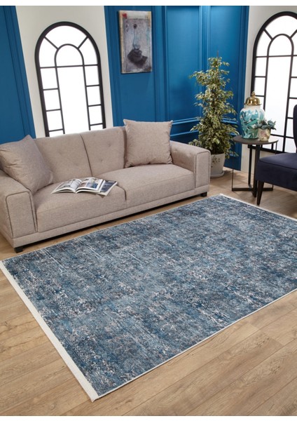 Bircand Mavi Modern Etnik Desenli Makinada Yıkanabilir Hav Toz Vermez Leke Tutmayan Kaymaz Taban Dijital Makine Baskı Salon Yolluk Mutfak Halı fiyatları