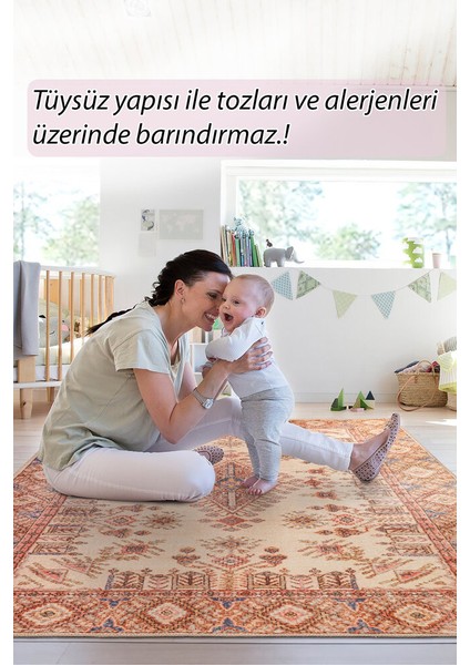 Nacala Klasik Krem Polyester Dikdörtgen Modern Desenli Pamuk Makinada Yıkanabilir Hav Toz Vermez Leke Tutmayan Kaymaz Taban Dijital Makine Baskı Salon Yolluk Mutfak Halı modelleri