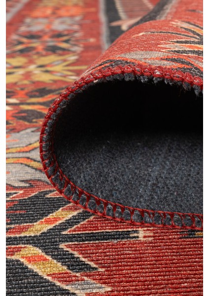 Gamboa Klasik Kırmızı Polyester Dikdörtgen Modern Desenli Pamuk Makinada Yıkanabilir Hav Toz Vermez Leke Tutmayan Kaymaz Taban Dijital Makine Baskı Salon Yolluk Mutfak Halı indirimleri