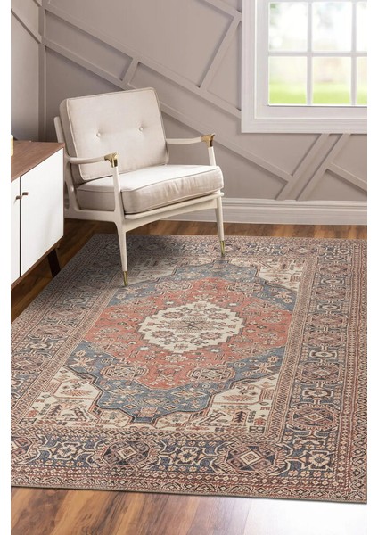 Saint-Priest Eskitme Lacivert Polyester Dikdörtgen Modern Desenli Pamuk Makinada Yıkanabilir Hav Toz Vermez Leke Tutmayan Kaymaz Taban Dijital Makine Baskı Salon Yolluk Mutfak Halı