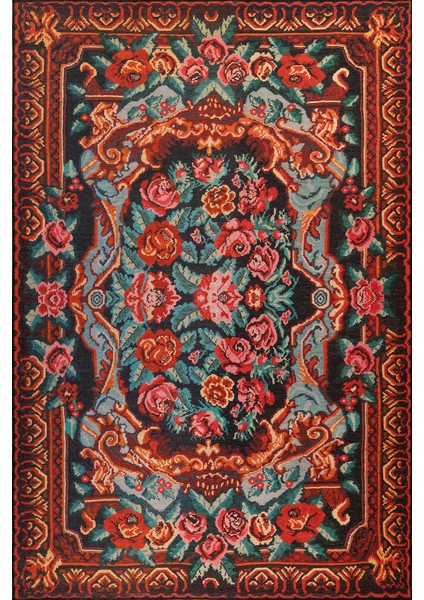 Saumur Çiçekli Kırmızı Polyester Daire Modern Desenli Pamuk Makinada Yıkanabilir Hav Toz Vermez Leke Tutmayan Kaymaz Taban Dijital Makine Baskı Salon Yolluk Mutfak Halı fiyatları